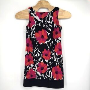 AGB Dress Women Size 10 Black Floral Shift Midi Zipper Sleeveless Casual Stretch
